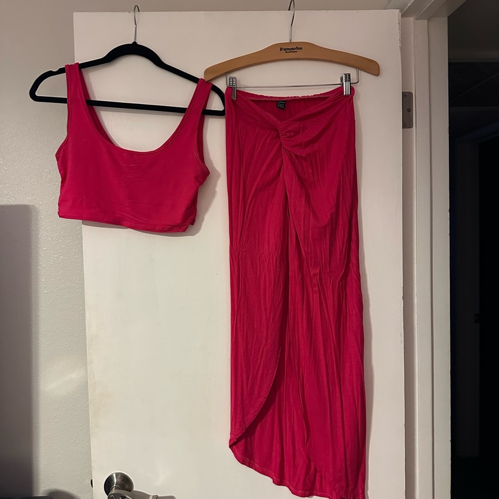 Hot pink 2 piece skirt and crop tank